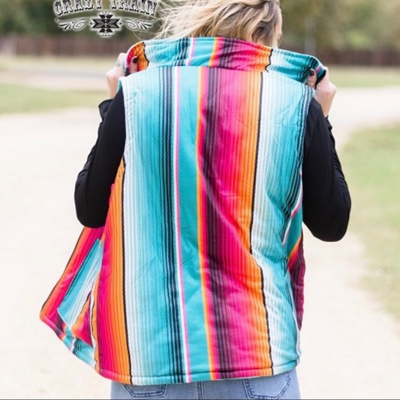 SOLD OUT 🚂Crazy Train Reversible Turq/Serape Vest - Picture 4 of 6